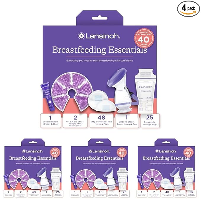 Lansinoh You’ve Got This Breastfeeding Essentials Kit for New Moms, 77-Piece Gift Set with Nursing Pads, Breastmilk Storage Bags, Nipple Cream, Hot & Cold Therapy Packs, and Silicone Breast Pump