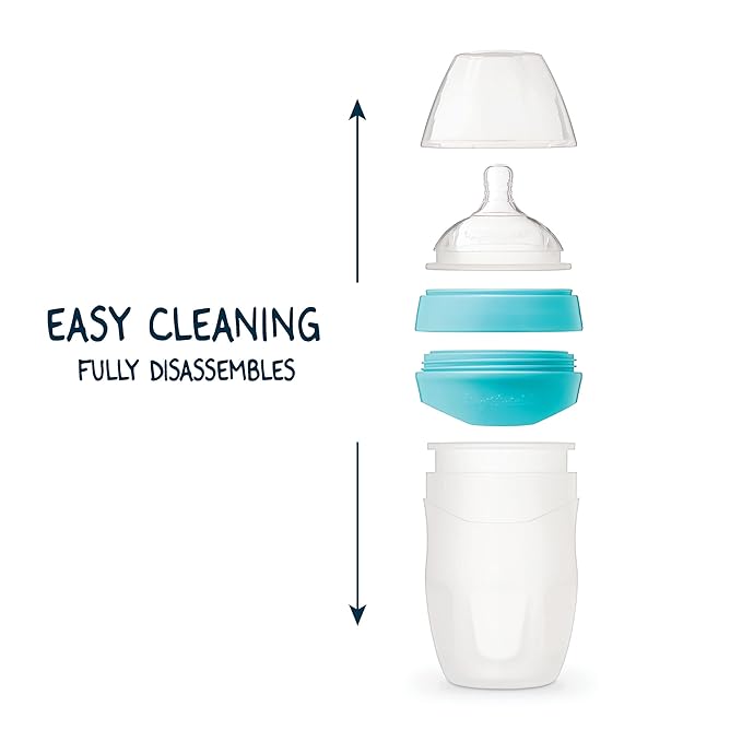 Tiny Twinkle Silicone Baby Bottle with Comfort Grip and Soft Flexible Nipple - Squeezably Soft Baby Bottles for Newborn and Up (Mint, 8 Ounce - 2 Pack)