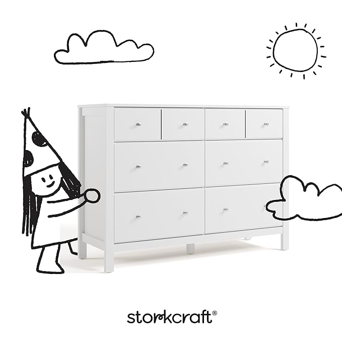 Storkcraft Horizon 6 Drawer Dresser (White) – GREENGUARD Gold Certified Dresser for Nursery & Kids’ Room, Modern Storage with Interlocking Drawer System