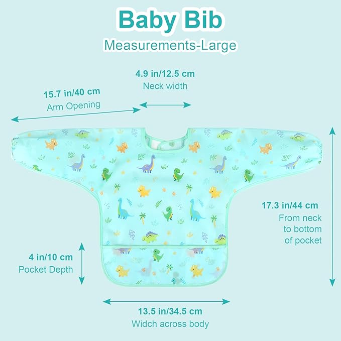 Accmor 4 Pack Long Sleeve Bibs, Baby Smock Waterproof Sleeved Bib Smock for Baby Toddler 6-36 Months