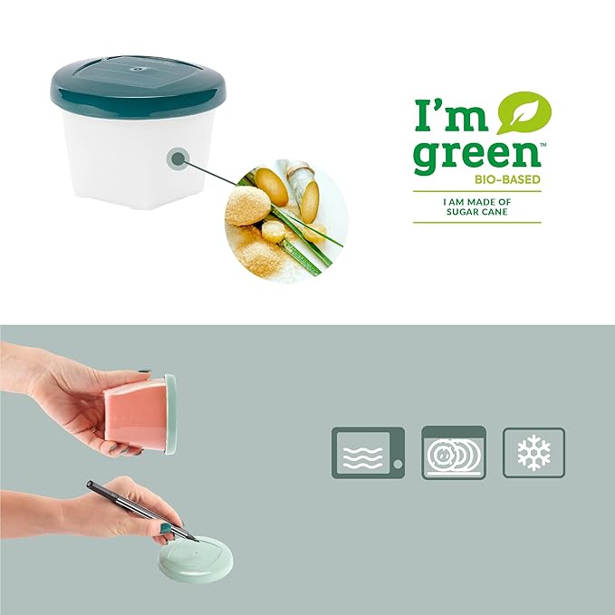 Babymoov Eco-Friendly Baby Food Jars, Set of 6 (6oz Each) BPA-Free Storage Containers, Made from Biosourced Sugar Cane, Leakproof Silicone Lids, Microwave, Freezer & Dishwasher Safe