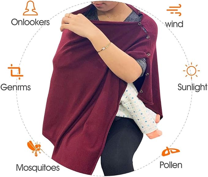 stylesilove Multi-Use Knit Nursing Shawl Poncho Adjustable Buttons for Breastfeeding Protection Nursing Cover Infinity Scarf