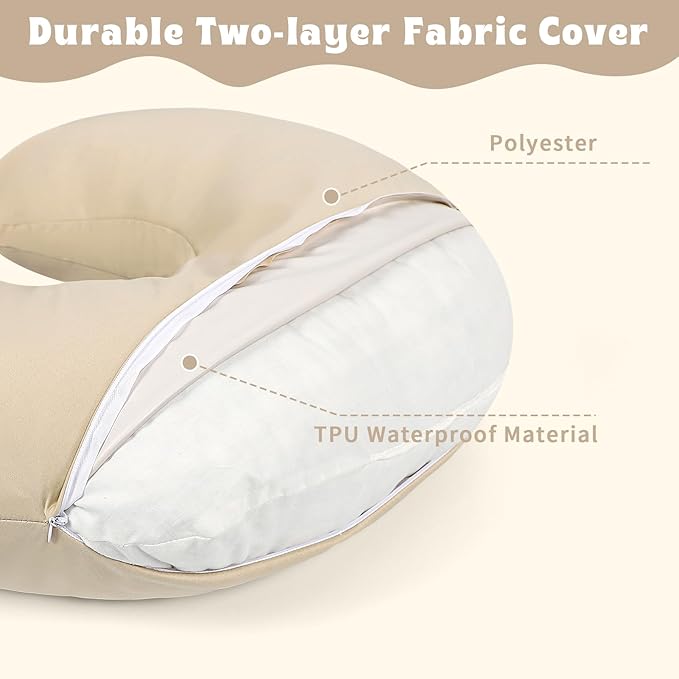 Hooyax Baby Waterproof Nursing Cover, Stretchy Nursing Covers for Breastfeeding, Adorable Infant Feeding Pillow Slipcover for Baby Boy and Girls (Khaki)