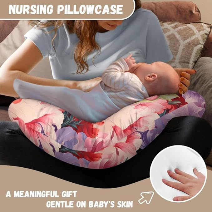 Iris Flower Nursing Pillow Cover Pink Purple Gradient Iris Flowers Stretchy Fit Nursing Pillow Slipcovers for Breastfeeding Oil Painting Floral Nursing Support Pillow Cover