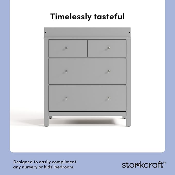 Storkcraft Horizon 3 Drawer Chest with Changing Topper (Pebble Gray) – GREENGUARD Gold Certified, Includes Removable Changing Table Topper, Chest of Drawers for Nursery & Kids Bedroom