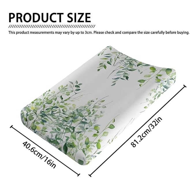Baby Stretchy Changing Pad Cover, Breathable Changing Pad Cover for Infants and Toddles, Green Leaves Print 16 * 32 Inches