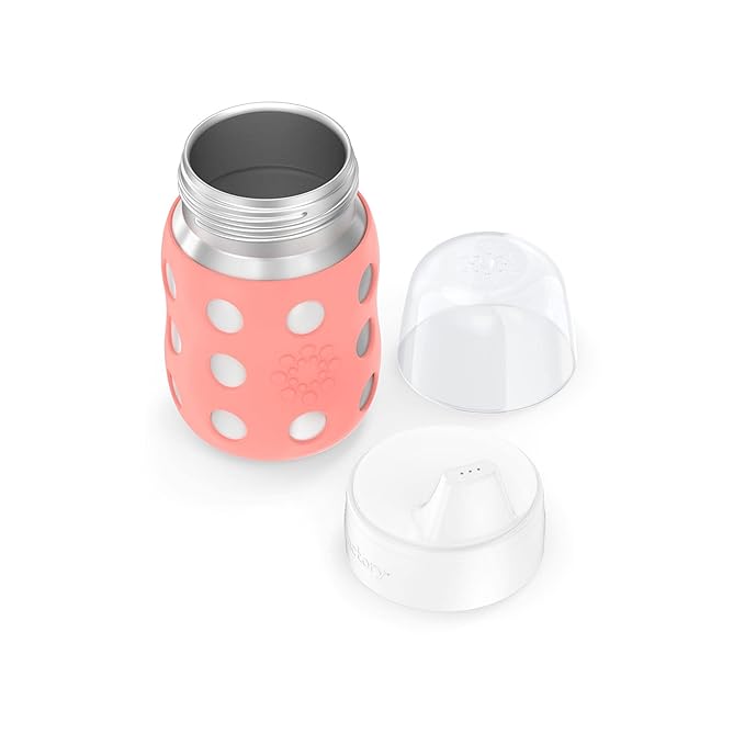 Lifefactory 8-Ounce Stainless-Steel Vacuum-Insulated Wide-Neck Baby Bottle with Hard Sippy, Cantaloupe (LS2221WCA4)