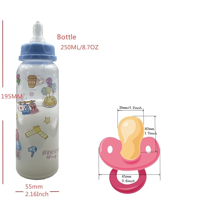 Adult Sized Pacifier and Bottle Set，Print May Vary,250ml (Blue)