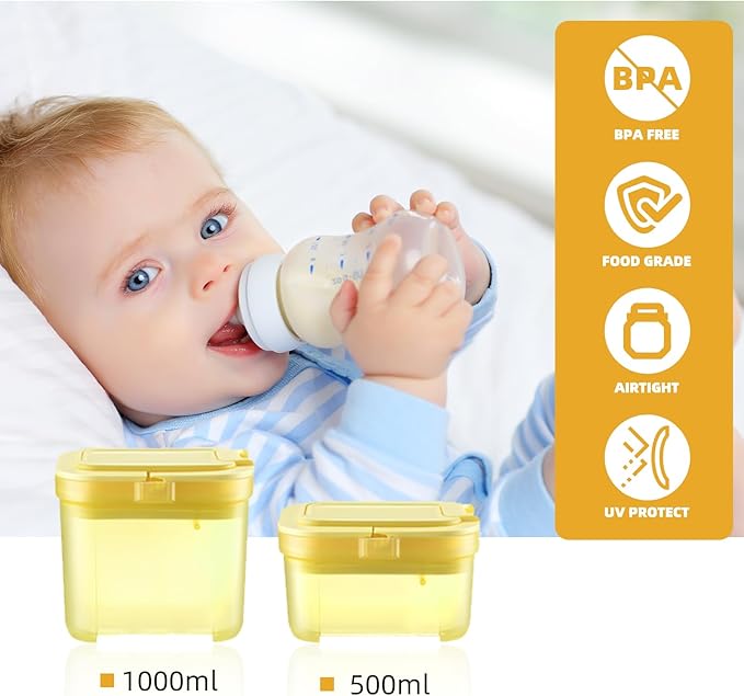 Shockproof Airtight Baby Formula Container with Scoop，Baby Formula Dispenser for Travel Outdoor Activities,BPA Free (Yellow, 500ml)