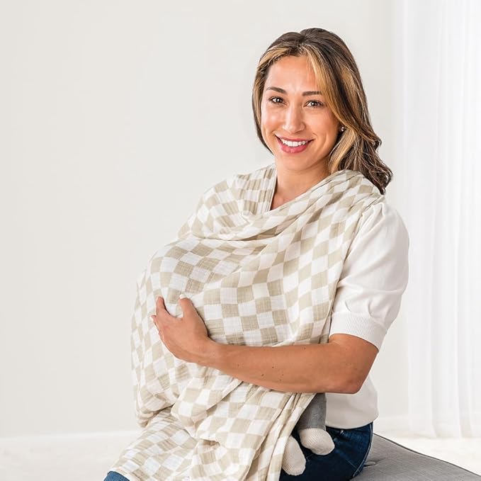 Itzy Ritzy 47" x 47" Breastfeeding Boss Multi-Use Cover, Swaddle & 2-Pack 0-6 Month Cherry Nipple Natural Rubber Pacifiers