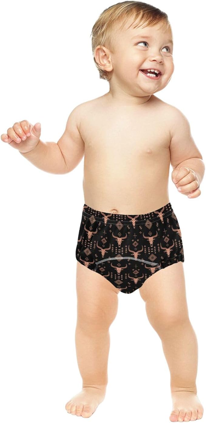 Little Boys Sleep Training Underwear Absorb Water Boxer Briefs Underwear for 4T Rose Gold Line Art African Tribal Motifs and Water Buffalo Skulls