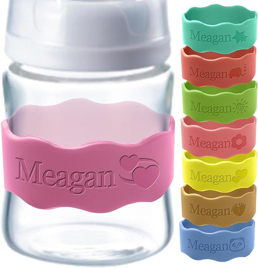 Bottle Labels for Daycare Reusable Custom Breast Milk Waterproof Silicone Cup Label Engraved Name Bands Logo Personalized Gifts-Pink