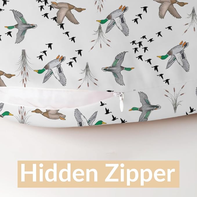 Watercolor Mallard Ducks Nursing Pillow Covers Vintage Duck Reeds Removable Covers for Breastfeeding Pillows Hunting Duck Season Soft Pillowcase for Boys Girls