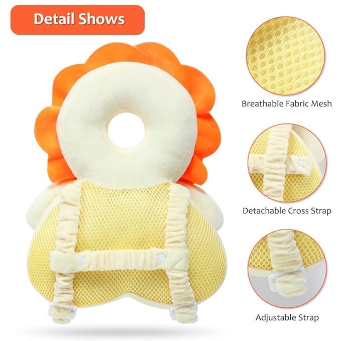 Baby Head Protector & Knee Pads for Crawling, Toddlers Head Safety Pad Adjustable Backpack, Baby Back Protection for Walking & Crawling, Cute Lion