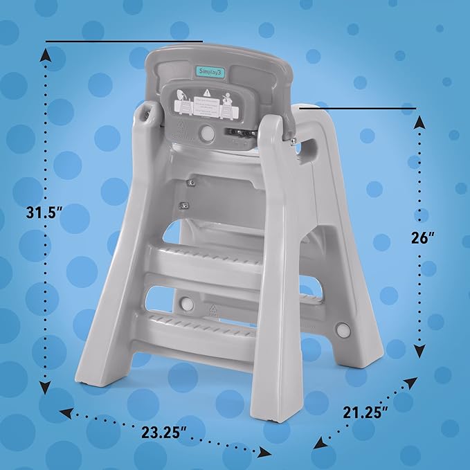 Simplay3 Big Kids Booster Seat, Lightweight Toddler Booster Chair for Dining Table and Kitchen, Toddler Kitchen Helper, Made in USA Gray