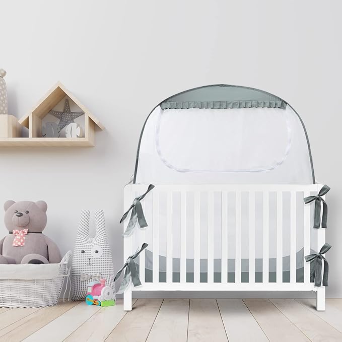 L RUNNZER Baby Crib Tent, Pop Up Crib Canopy to Keep Baby from Climbing Out, Safety Crib Net Mosquitoes Net with See-Through Mesh, Fits Most Standard Cribs