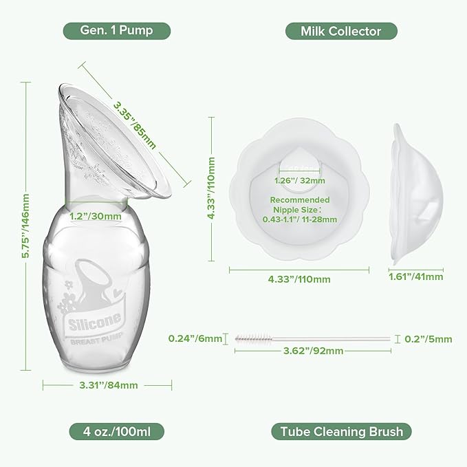 haakaa Manual Breast Pump for Breastfeeding 4oz/100ml and Petal Milk Collector Combo丨Food-Grade Silicone, Breast Milk Catcher for Leaking Milk with Cleaning Brush