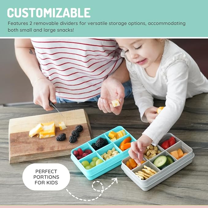 melii Snackle Box | 6-Compartment Divided Snack Container, BPA-Free Food Storage with Removable Dividers for School, Travel & On-the-Go Snacking (Rainbow)