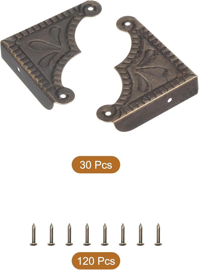 uxcell 30pcs Vintage Corner Protector 1.5"x1.5"x0.3" Decorative Metal Edge Corner Protectors Brackets with Mounting Nails for Box Wooden Case Chest Table Desk Bronze