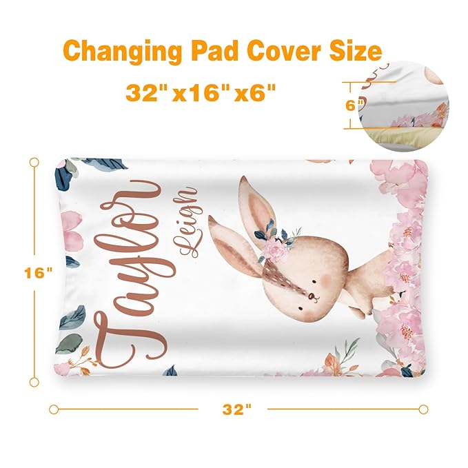Custom Changing Pad Cover Set - Jersey Knit Comfy CozyUltra Soft Unisex Diaper Changing Table Covers with Personalized Name for Baby Boys Girls - Waterproof Ultra Soft 4 Pcs Set Style04