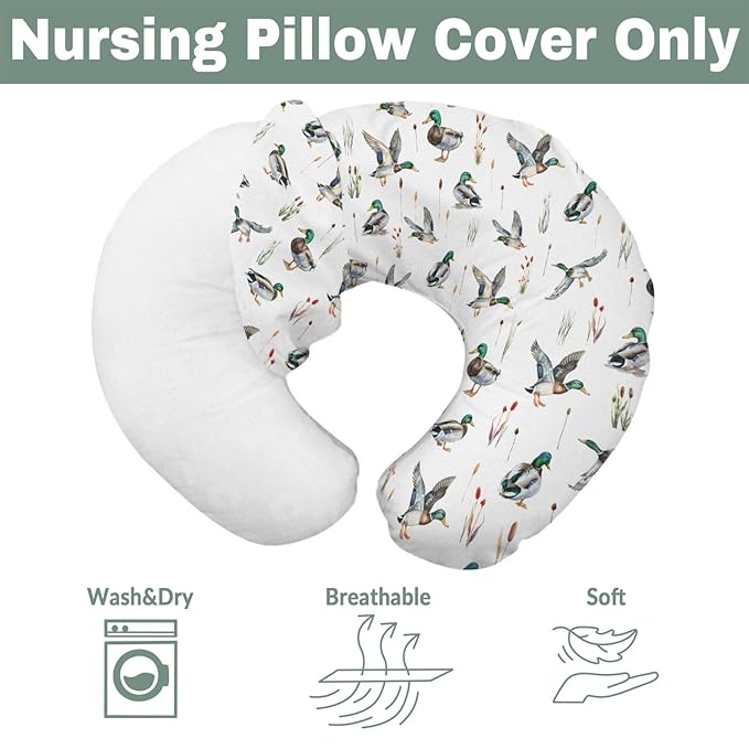 Watercolor Mallard Ducks Baby Nursing Pillow Covers for Boy Girl Duck Hunting Nursery Pillowcase for Breastfeeding Pillows Wild Ducks Birds Soft Stretchy Slipcovers for Newborn Infant