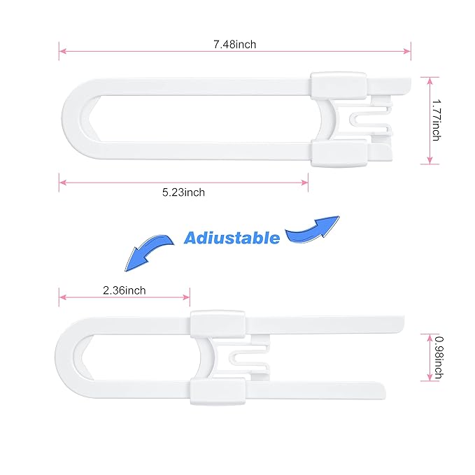 Vmaisi Baby Sliding Cabinet Locks - Adjustable U Shaped Child Safety Locks for Cabinets with Handles or Knobs, Childproof Latches for Kitchen Bathroom Storage Cupboards 4 Pack