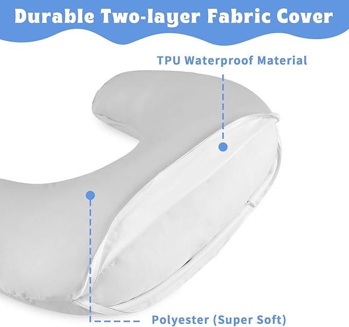 Hooyax Waterproof Nursing Pillow Cover, Stretchy Nursing Covers for New-Designed Breastfeeding Pillows, Adorable Infant Feeding Pillow Slipcover for Baby Boy and Girls (Grey)