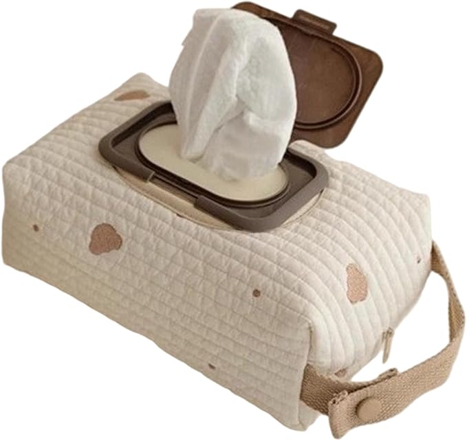 Diaper Bag Organizer, Bear Pattern Diaper and Wipes Pouch with Handle, Washable Reusable Embroidery Baby Wipes Storage Bag for Travel