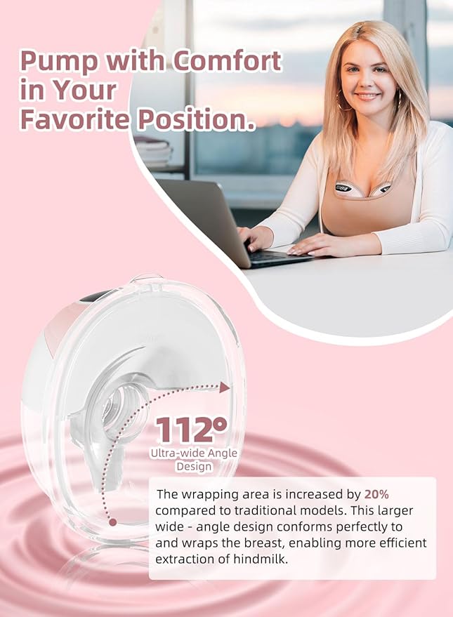 Hands-Free Wearable Electric Breast Pump, 3 Modes &15 Levels,320mmHg Strong Suction,Double-Sealed Leak-Proof Flange for Baby-Like Comfort,18/20/22/24mm Adjustable Flange, Pink 2-Pack Breast Pump Set