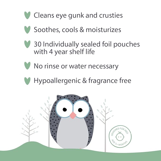 Natural Essentials Lil' Peepers Baby Eye Wipes and Eyelid Cleanser, Preservative-Free & Rinse-Free, Pediatrician Recommended Hypoallergenic Soft Eyelid Wipes for Babies, Kids and Adults (30 Count)