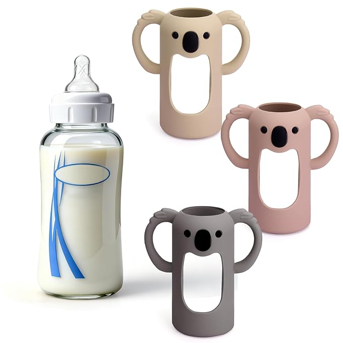 3 Pack Silicone Sleeves for Dr. Brown's Glass Bottles 4 OZ - Anti Breakage Baby Bottle Holder, Compatible with Dr. Brown's Glass Bottles for Babies with Handle(Not Compatible with Other Products)