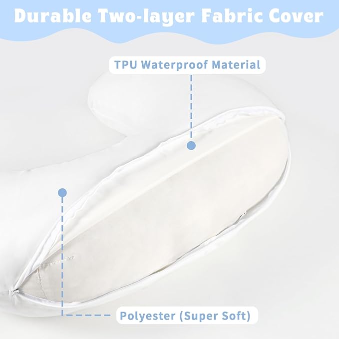 Hooyax Waterproof Nursing Pillow Cover, Stretchy Nursing Covers for New-Designed Breastfeeding Pillows, Adorable Infant Feeding Pillow Slipcover for Baby Boy and Girls (White)