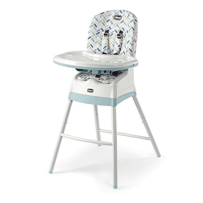 Chicco Stack 1-2-3 Multi-Use Convertible High Chair for Babies and Toddlers, 5-Point Harness and 3-Position Recline, Easy-Clean Baby High Chair Booster Stool Combo | Cadiz/Blue