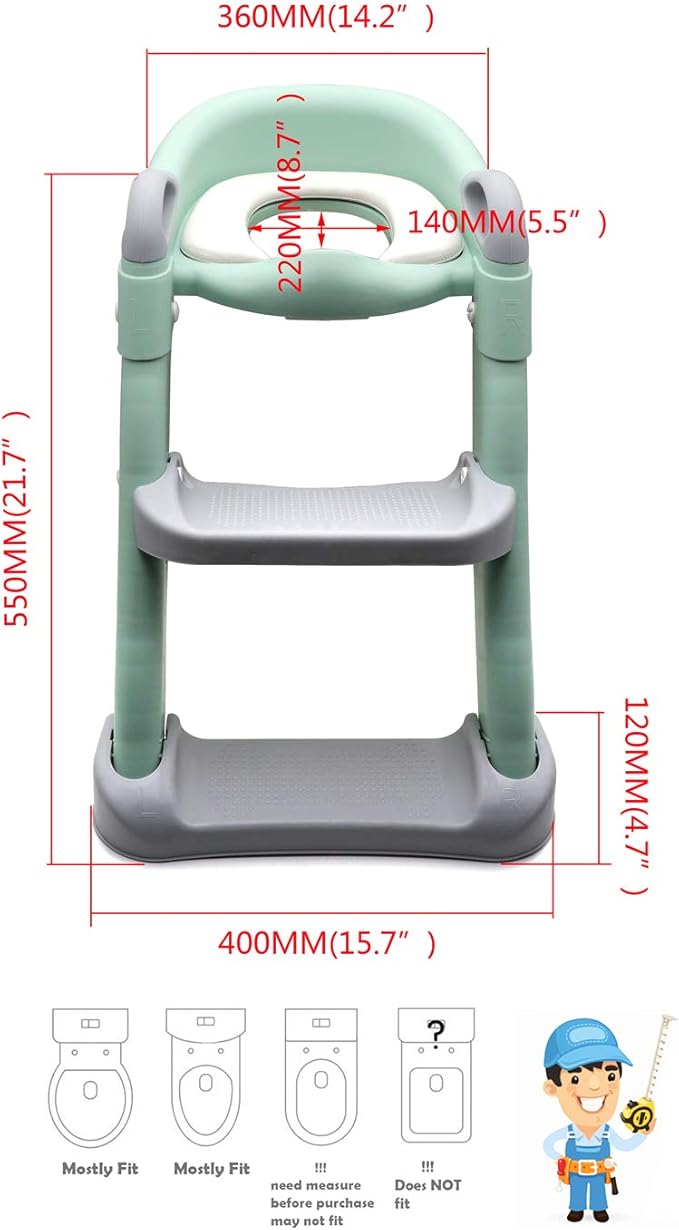 XKMT- Green Toddler Potty Training Seat Ladder Step Toilet Girl Chair Infant Kids Bathroom Trainer [P/N: ET-BABY002-GREEN]