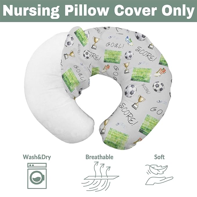 Watercolor Soccer Game Baby Nursing Pillow Covers for Boy Girl Fun Soccer Lovers Nursing Pillow Slipcovers for Breastfeeding Pillows Baby Sports Soft Stretchy Removable Covers for Newborn Infant Gray