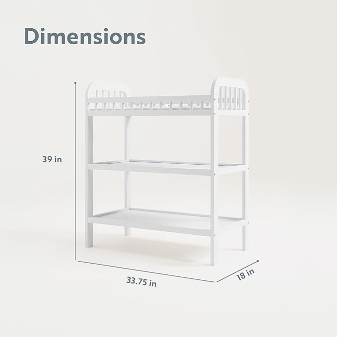 Storkcraft Pasadena Changing Table with Water-Resistant Changing Pad (White) - GREENGUARD Gold Certified, Includes Bonus Water-Resistant Changing Pad with Safety Strap, 2 Open Shelves