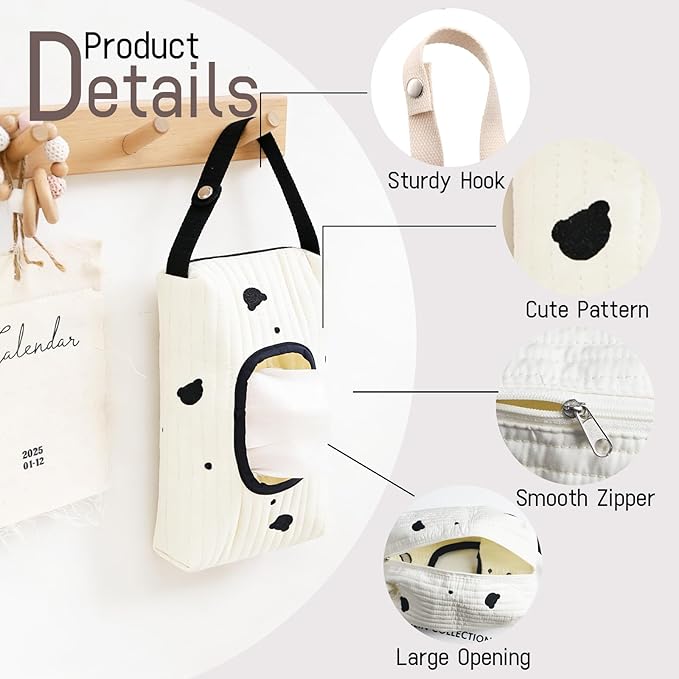 Quilted Baby Wipe Holder Floral Diaper Pouch Portable Quilted Wipes Bag for Car, Stroller