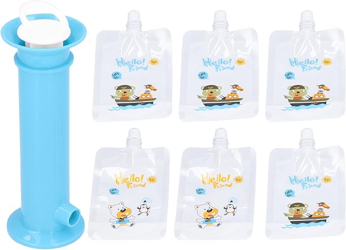 Baby Food Pouch Maker Safe and EasytoClean Fruit Puree Filler 7pcs Set Food Dispenser for Kids Squeezable Pouch for Toddlers (Blue)