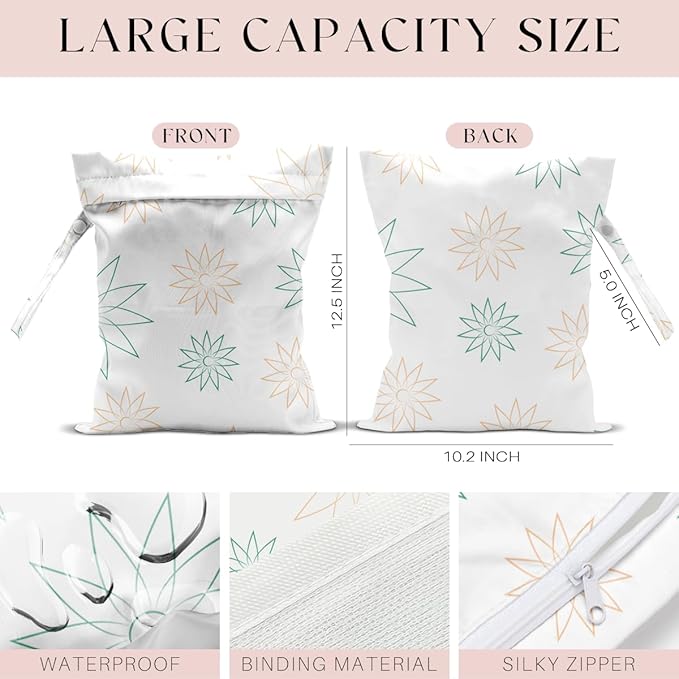 Wet Bag, Wet Dry Bag, Waterproof Swim Bags, Machine Washable Reusable Bags for Beach, Pool, Diapers, and Dirty Yoga Gym Clothes(Line Art Floral)