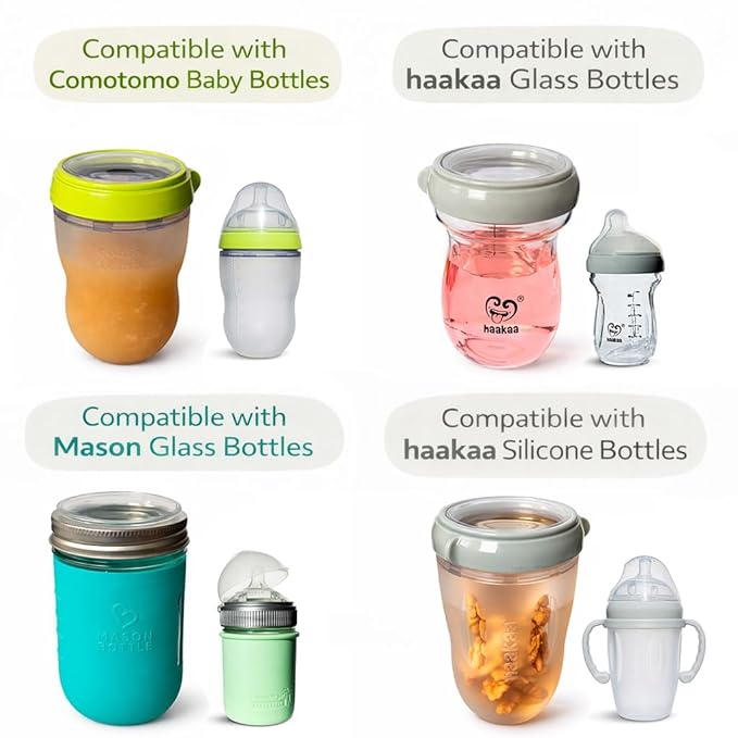 Silicone Storage Lids for Comotomo (Original and Gen 2), Mason Glass and haakaa Baby Bottles, 4-Pack, Food Grade Silicone, Travel Caps, Convert Bottle into Snacks or Milk Container, Plastic-Free
