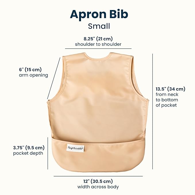 Tiny Twinkle Mess Proof Baby Bibs | 2 Pack Waterproof Toddler Bib for Eating | Baby Apron for Feeding, Machine Washable, Perfect Shower Gift (Sand Cinnamon, 6–24M)
