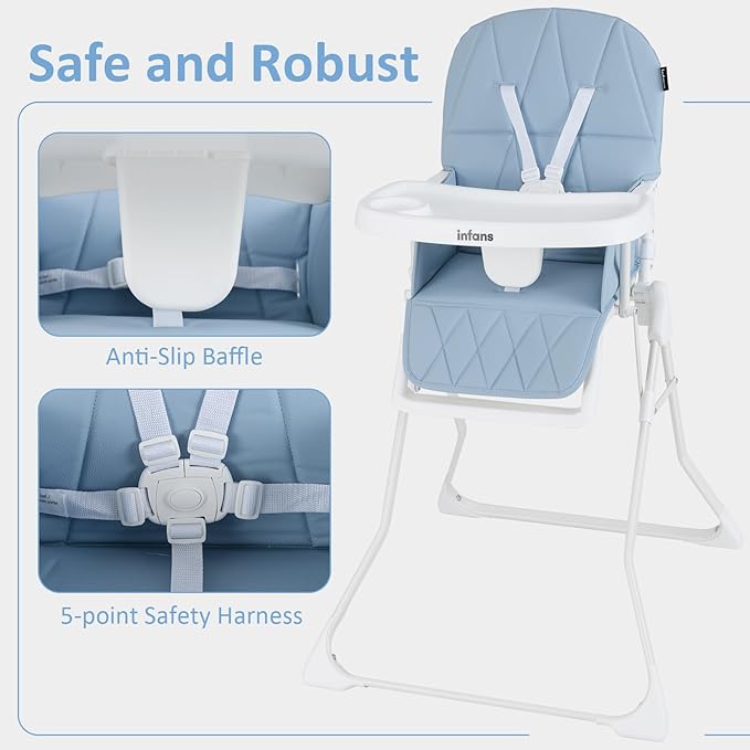 INFANS Baby High Chair, Quick Folding Portable Highchair for Babies and Toddlers with Adjustable Footrest Removable Dishwasher Tray PU Seat, Compact Highchairs for Baby Age 6-36 Months