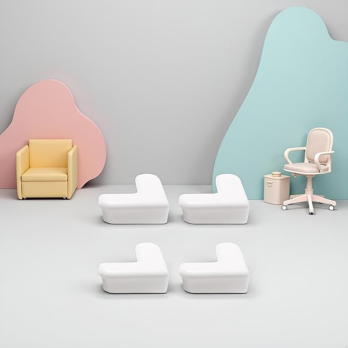 4Pcs White PVC Desk Edge Bumpers Adhesive Furniture Corner Protectors Protector Kit Anti-Collision Edge Safety Bumpers Baby Proof Soft Self-Adhesive Table Sharp Edges Safety Guard