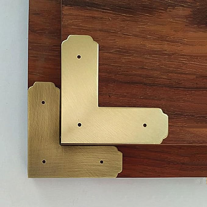 4Pcs Antique Solid Brass Corner Guards L-Shaped Angle Edge Vintage Protectors for Table Chair Cabinet (Brass)