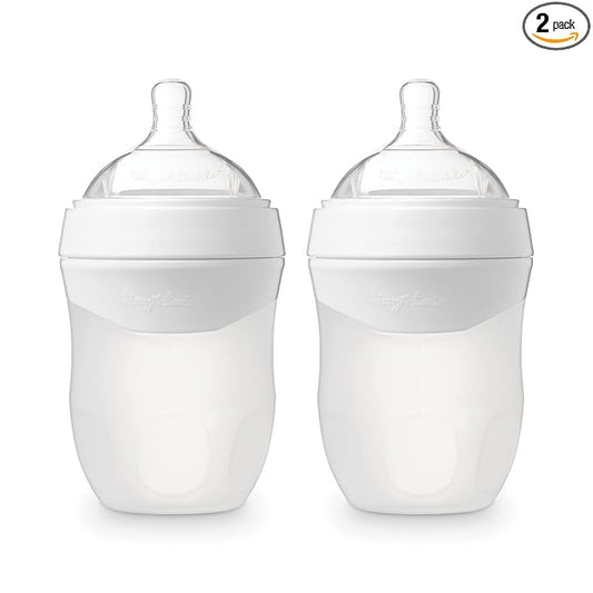 Tiny Twinkle Silicone Baby Bottle with Comfort Grip and Soft Flexible Nipple - Squeezably Soft Baby Bottles for Newborn and Up (White, 6 Ounce - 2 Pack)
