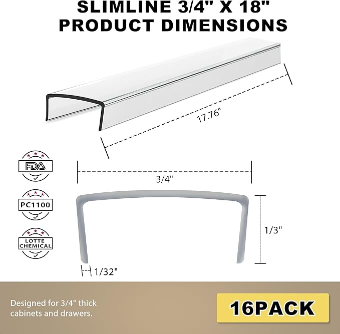16pcs Cabinet Door Protector, Plastic Edge Protector Trash Drawer Protector Edge Guard, Slip on Protectors for Cabinets– 3/4" Thick, 18" Length, Prevent Wear, Chipping, Discoloration