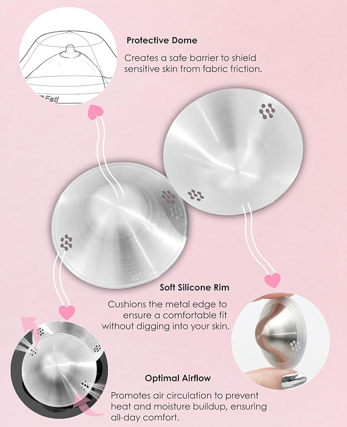 The Original Silver Nursing Cups, Nipple Covers for Breastfeeding, Nipple Shields for Nursing Newborn, Breastfeeding Essentials Silver Nipple Guards