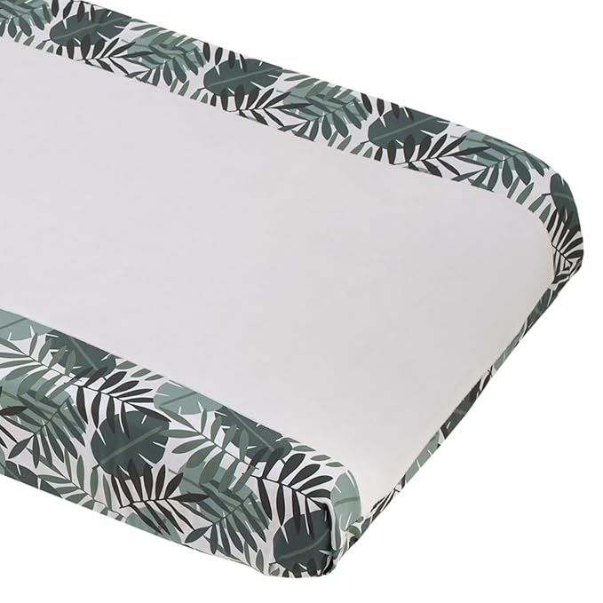 NoJo Jungle Paradise Green and Ivory Palm Leaf Super Soft Contoured Changing Pad Cover