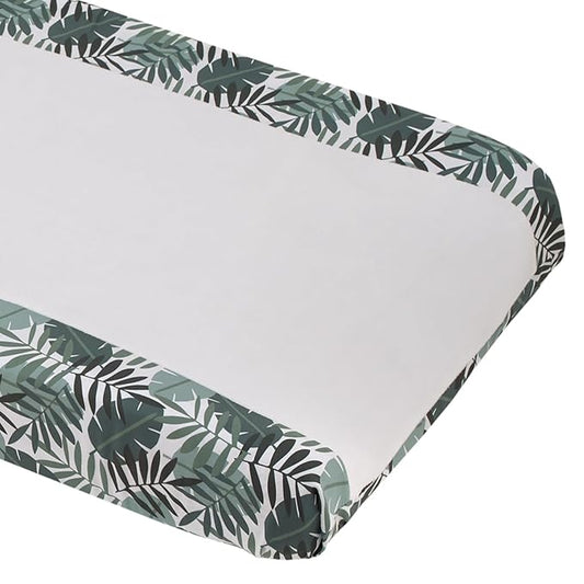 NoJo Jungle Paradise Green and Ivory Palm Leaf Super Soft Contoured Changing Pad Cover
