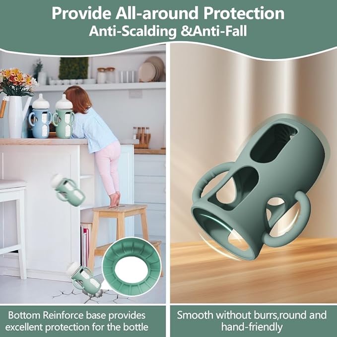 2 Pack Silicone Sleeves for Avent Natural Glass Bottles, Anti Breakage Baby Bottle Protector with Easy-Grip Handle, Compatible with Philips Avent Glass Natural Bottle 8 oz, Not for Infant Use